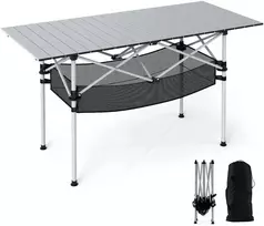 Promotions Sulankstomas stovyklavimo stalas, 119x55x69 cm, juodas ir sidabrinis