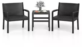 Promotions Lauko baldų komplektas, 2 rotango foteliai ir kvadratinis šoninis staliukas, 63x58x77 cm, 50x50x52 cm, juodos spalvos