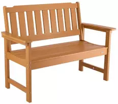 Oro sąlygoms atsparus sodo suoliukas, 128 cm, tvirtas plastikinis suoliukas 2-3 asmenims, lauko suoliukas su atlošu ir porankiais, parko suoliukas terasai ir sodui
