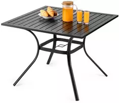 Kvadratinis metalinis lauko valgomojo stalas, 94 cm lauko bistro stalas, juodi sodo baldai, lentjuosčių stalas, plieno stalas visoms oro sąlygoms