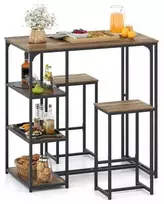 Promotions Baro stalo komplektas, 3 dalių baro aukščio valgomojo stalas su 2 taburetėmis, 111,8x61x111,8 cm, ruda