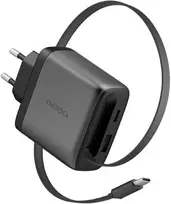Įkroviklis jungiama į tinklą Energea Ampcharge Arc 65 USB-A/USB-C + zwijany kabelis USB-C PD/PPS/QC3.0 GaN gunmetal