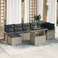 Lauko baldų komplektas Sodo Sofų Rinkinys su pagalve 8 pcs Šviesiai pilka Poli ratanas