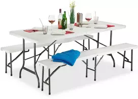 Lauko baldų komplektas Relaxdays Sodo baldų komplektas, 74x180x74.5 cm, balta