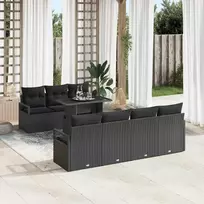 Lauko baldų komplektas Sodo Sofų Rinkinys su pagalve 8 pcs Juoda Poli ratanas