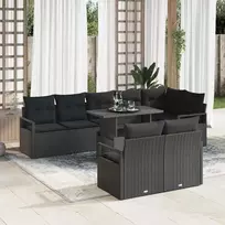Lauko baldų komplektas Sodo Sofų Rinkinys su saugykla 9 pcs Juoda Poli ratanas