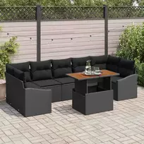 Lauko baldų komplektas Sodo Sofų Rinkinys su pagalve su saugykla 8 pcs Juoda