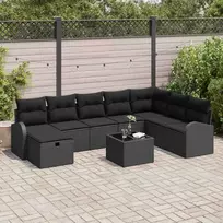 Lauko baldų komplektas Sodo Sofų Rinkinys su pagalve 9 pcs Juoda Poli ratanas