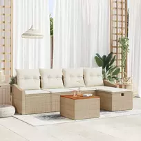 Lauko baldų komplektas Sodo Sofų Rinkinys su pagalve 6 pcs Smėlio Poli ratanas