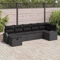 Lauko baldų komplektas Sodo Sofų Rinkinys su pagalve 7 pcs Juoda poliratanas