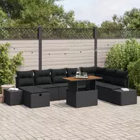 Sodo Sofų Rinkinys su saugykla 9 pcs Juoda Poli ratanas
