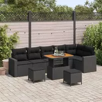 Lauko baldų komplektas Sodo Sofų Rinkinys 9 pcs Juoda poliratanas