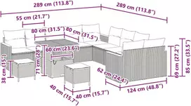 Lauko baldų komplektas Sodo Sofų Rinkinys 13 pcs Pilka poliratanas