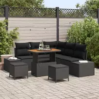 Lauko baldų komplektas Sodo Sofų Rinkinys su pagalve 8 pcs Juoda Poli ratanas