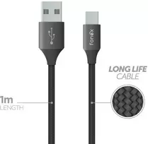 Data Cable USB to Type-C 12W Fabric 1m By Fonex Juodas