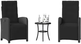 Lauko baldų komplektas Bistro komplektas su pagalvėlėmis, 3 dalių, juodas, poliratanas