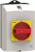 Lovato Electric IP65 paviršinio montavimo korpusas, skirtas SM1R 100 mm pločio, įskaitant geltoną/raudoną rankenėlę (SM1Z1715R)