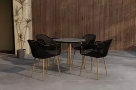 Lauko baldų komplektas Venture Design Valgomojo komplektas Anafi apvalus 80 cm juodas medis