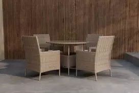 Lauko baldų komplektas Venture Design Valgomojo komplektas Lefkas apvalus rudas plienas ratanas