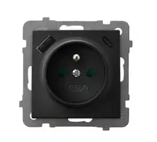 Ospel GP-1GZPUSBAC/m/33 AS Viengubas lizdas su įžeminimu ir srovės kelio skląsčiais, su USB A+C įkrovikliu, juodos metalinės spalvos GP-1GZPUSBAC/m/33