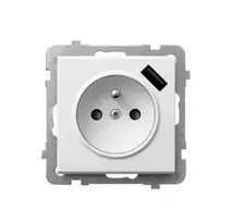Ospel GP-1RZPUSB/m/75 SONATA Viengubas lizdas su įžeminimu ir srovės kelio sklendėmis, su USB įkrovikliu, matinės baltos spalvos GP-1RZPUSB/m/75