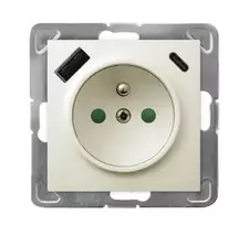 Ospel GP-1YZPUSBAC/m/00 IMPRESJA Viengubas lizdas su įžeminimu ir srovės kelio skląsčiais, su USB A+C įkrovikliu, baltas GP-1YZPUSBAC/m/00