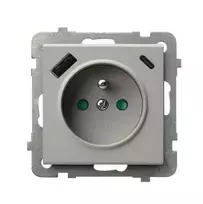 Ospel GP-1RZPUSBAC/m/82 SONATA Viengubas lizdas su įžeminimu ir srovės kelio skląsčiais, su USB A+C įkrovikliu, kašmyro spalvos GP-1RZPUSBAC/m/82
