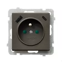 Ospel GP-1RZPUSBAC/m/40 SONATA Viengubas lizdas su įžeminimu ir srovės kelio skląsčiais, su USB A+C įkrovikliu, šokolado metalo spalvos GP-1RZPUSBAC/m/40
