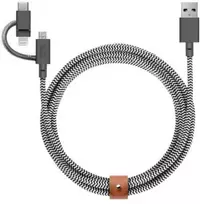 „Native Union Belt Cable Universal“ – USB-A – USB-C/Lightning/microUSB kabelis, 2 m (zebras)