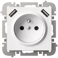 Elektro Plast Nasielsk 3888-10 Vestra maitinimo šaltinis, 2P+Z, 2xUSB, be rėmelio, įleidžiamas, IP20, baltas 3888-10
