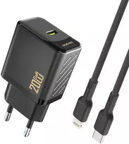 Dudao A26LEU PD 20W GaN USB-C sieninis įkroviklis su USB-C–Lightning laidu - Juodas