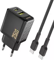 Dudao A26TCEU PD QC 25W GaN USB-A USB-C sieninis įkroviklis su USB-C laidu - Juodas