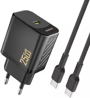 „Dudao A27CEU PD 25W GaN SB-C“ sieninis įkroviklis su USB-C laidu – juodas