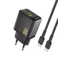 Dudao A27TCEU PD 30W GaN USB-A USB-C Wall Charger with USB-C Cable - Juodas