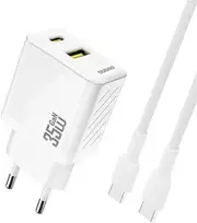 Dudao A27MaxCEU PD QC 35W USB-A USB-C sieninis įkroviklis su USB-C laidu – baltas