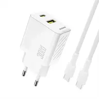 Dudao A27TCEU PD 30W GaN USB-A USB-C Wall Charger with USB-C Cable - Baltas