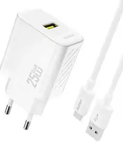 Dudao A27STEU 25W GaN USB-A sieninis įkroviklis su USB-A - USB-C laidu - Baltas
