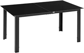 Aosom Sodo stalas 150x90x74 cm juodas stiklas atsparus oro sąlygoms