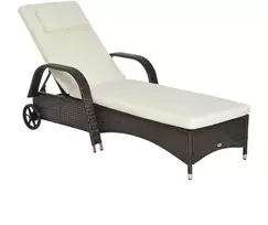 Outsunny Sodo gultas, rotango saulės gultas su pagalvėlėmis ir ratukais, 200 x 73 x 30-103cm