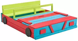 Medinė smėlio dėžė su dangčiu-suolais Car Swing King 120x100x20cm spalvota