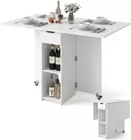Promotions Sulankstomas valgomojo stalas, 120x72x75 cm, baltas, medinis, su laikymo vieta