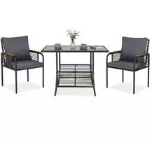 Lauko baldų komplektas Promotions Sodo poilsio komplektas, 3 dalių ratano lauko valgomojo komplektas, 104x66x71 cm, pilka, taupantis vietą