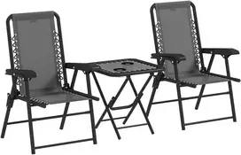 Lauko baldų komplektas Aosom Bistro komplektas, 3 dalių, 61x65x91 cm, tamsiai pilka, plienas