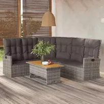 Lauko baldų komplektas Atlošiama kampinė sofa su pagalvėlėmis, pilka, poliratanas