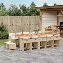 Lauko baldų komplektas Sodo komplektas su pagalvėlėmis, 15 dalių, smėlio, poliratanas