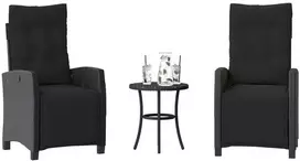 Lauko baldų komplektas Bistro komplektas su pagalvėlėmis, 3 dalių, juodas, poliratanas