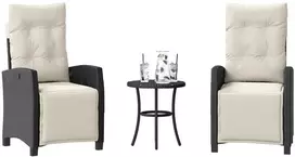 Lauko baldų komplektas Bistro komplektas su pagalvėlėmis, 3 dalių, juodas, poliratanas