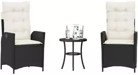 Lauko baldų komplektas Bistro komplektas su pagalvėlėmis, 3 dalių, juodas, poliratanas