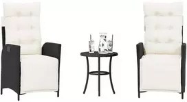 Lauko baldų komplektas Bistro komplektas su pagalvėlėmis, 3 dalių, juodas, poliratanas