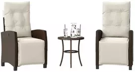 Lauko baldų komplektas Bistro komplektas su pagalvėlėmis, 3 dalių, rudas, poliratanas